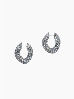 Silver Crystal Pave Hoop Earrings